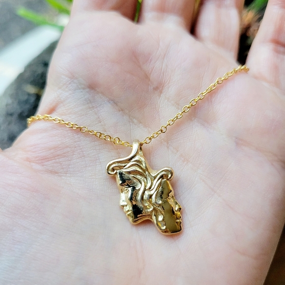 Vintage Dainty Gold Art Nouveau Style Double Face Necklace - Picture 4 of 8